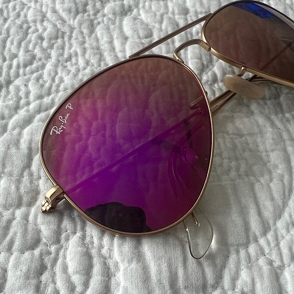 Ray-Ban Gold Frame Sunglasses with Pink Purple Lenses - Picture 3 of 6
